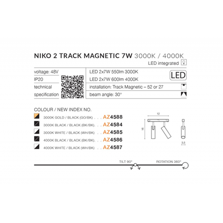 Oprawa szynowa NIKO 2 TRACK MAGNETIC 2x7W 3000K BK/BK (AZ4584) - Azzardo