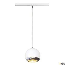 LIGHT EYE, lampa wisząca do szyny wysokonapięciowej 1-fazowej, QPAR111, kolor biały/chrom, maks. 75W, z adapterem 1-fazowym (143621) - SLV