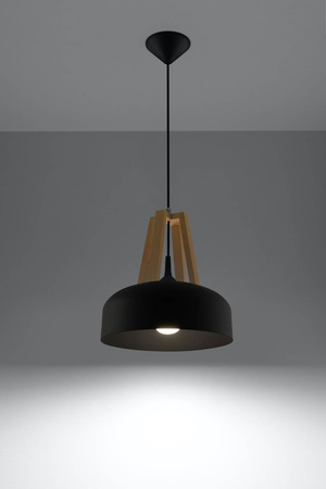 Lampa wisząca CASCO czarna/naturalne drewno (SL.0390) - Sollux