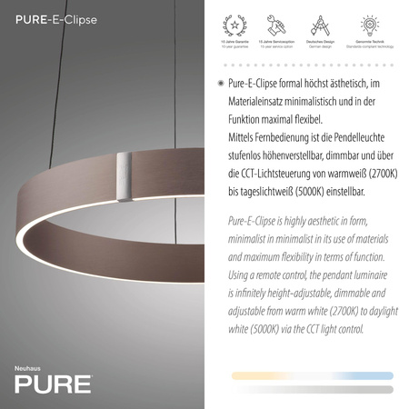 Lampa wisząca z płynną regulacją wysokości PURE E-CLIPSE METALICZNY BRĄZ (2560-34) - Paul Neuhaus
