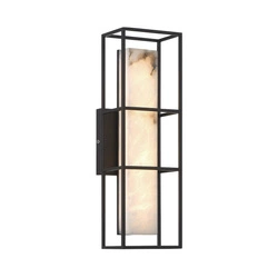 Średni kinkiet Blakley z alabastrowym kloszem  Matowa czerń (QN-BLAKLEY-M-BK) - Quintiesse