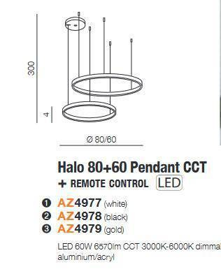 Żyrandol HALO PENDANT 80+60 CCT BK + REMOTE CONTROL (AZ4978) - Azzardo