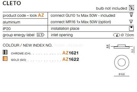 Lampa wpuszczana CLETO gold (AZ1622 | NC2004R-B-GO) - AZZARDO