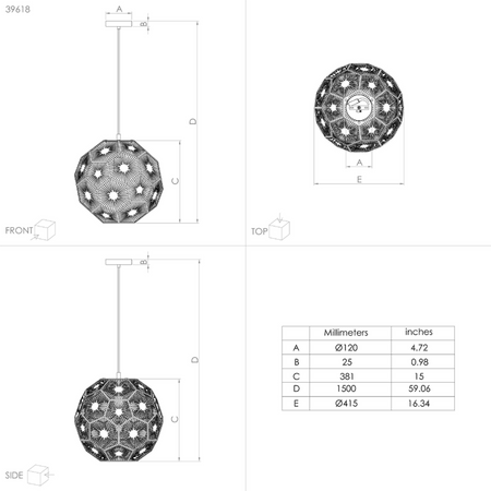 Lampa wisząca SKOURA 1 czarna (39618) - EGLO