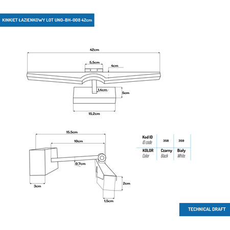 KINKIET ŁAZIENKOWY LOT 8W 4000K 40CM BIAŁY UNO-BH-008 - DomenoLED