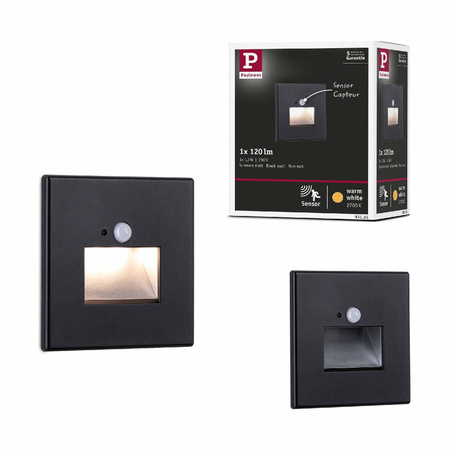 Oprawa przyschodowa EDGE LED czujnik ruchu i zmierzchu kwadrat 1x1,2W 120lm 2700K 230V czarny matowy / tworzywo sztuczne (PL93135) - PAULMANN
