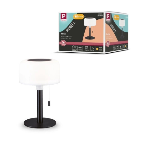 Lampka stołowa solarna BARTJA LED 3-STEP DIM USB-C 1.6W 160lm 2700K IP44 czarny / tworzywo sztuczne (PL94607) - PAULMANN