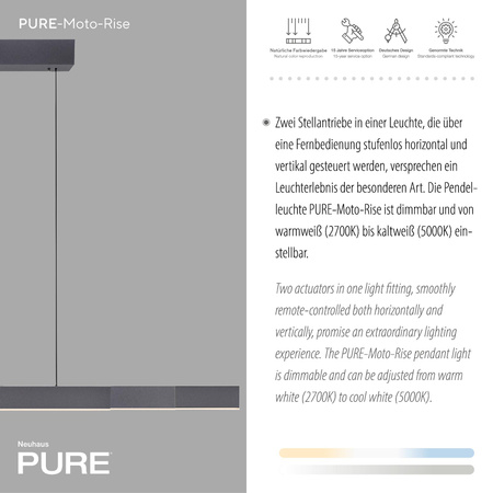 Lampa z płynną regulacją wysokości i szerokości PURE-MOTO-RISE CZARNY PERŁOWY (2545-18) - Paul Neuhaus