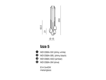 Lampa wisząca IZZA 5 czarna (MD1288A-5BLSHINYBLACK) - Azzardo - żyrandol
