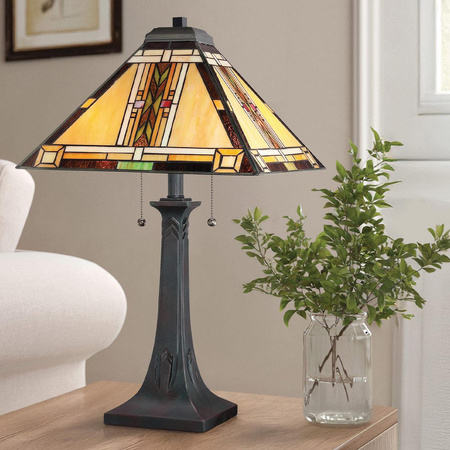 Lampa na stół w stylu Tiffany - Lampa stołowa Navajo Brązowy  (QZ-NAVAJO-TL-VB) - Elstead Lighting