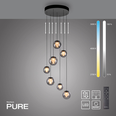 Kaskadowa lampa na pilota, z regulacją światła i wysokości SZARA (2587-15) - Paul Neuhaus