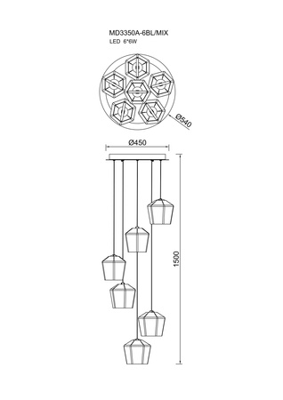 COLORE LAMPA WISZĄCA (MD3350A-6BL/MIX) - Zuma Line