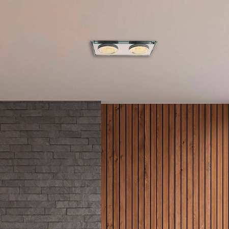Oczko sufitowe szklane KWADRATOWE 2xGU10 Kolor: SREBNY (EKOS919) - Eko-Light