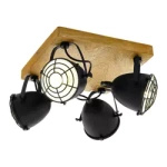 Plafon GATEBECK 4 czarny/drewno (49079 - Eglo)