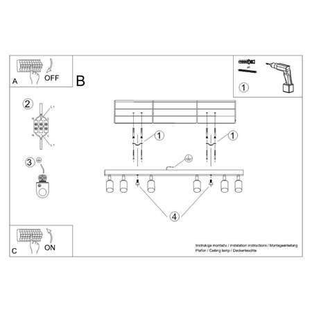 Plafon WINX 6L czarny/złoty (SL.1388) - Sollux Lighting