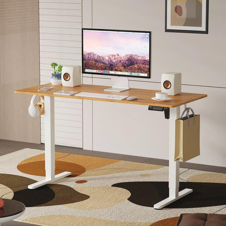 Regulowane biurko gamingowe Control Lite 140 Biały/Drewno (LV1718) - LVN SYSTEM