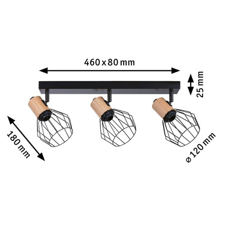 Lampa sufitowaLanka max. 3x20W E14 230V  czarny/drewno (PL66768) - PAULMANN