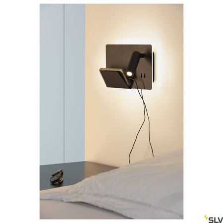 SOMNILA SPOT, lampa ścienna natynkowa LED indoor, 3000K, kolor czarny, wersja lewa, ze złączem USB (1003455) - SLV