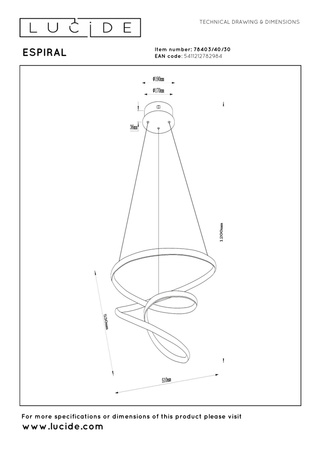 Ściemnialna lampa nad stół ESPIRAL (78403/40/30) - Lucide