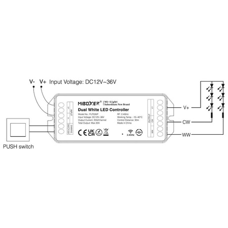 MI-LIGHT Kontroler 2w1 MONO/CCT 12-48VDC 20A FUT035P+ (PS-FUT035P+) - Eko-Light