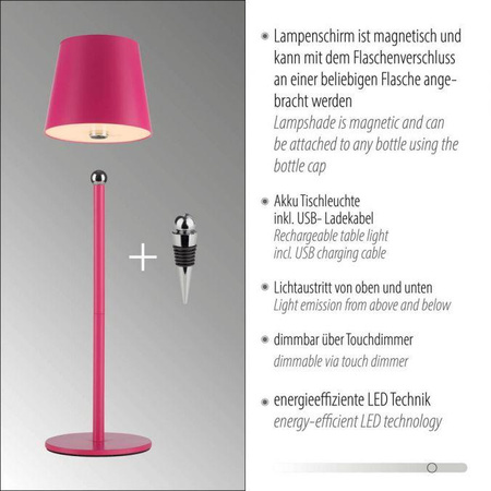 Przenośna, ładowana lampa stołowa BOTERIA RÓŻOWY (19251-87) - Paul Neuhaus