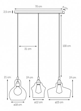 Lampa wisząca LONGIS 3 (10521309) KASPA - żyrandol