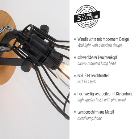 TARO LAMPA SUFITOWA/KINKIET CZARNY/DREWNO (15117-18) - Paul Neuhaus