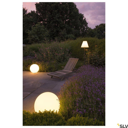 ROTOBALL FLOOR 50, lampa podłogowa outdoor, TC-(D,H,T,Q)SE, IP44, kula, biała, Ø 50 cm, maks. 24W (227221) - SLV