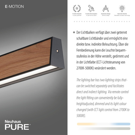 PURE E-MOTION LAMPA WISZĄCA CZARNY/DREWNO (2570-79) - Paul Neuhaus