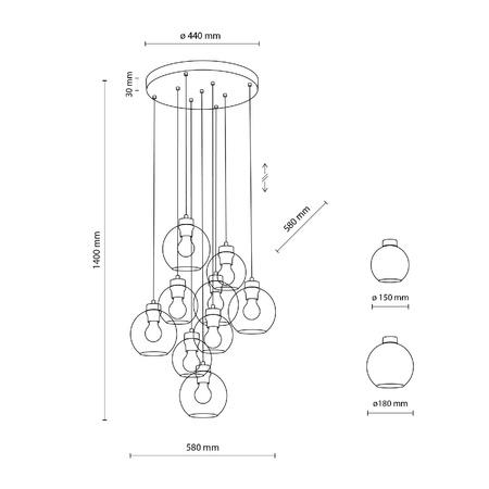 Lampa wisząca CUBUS GRAPHITE 9 KOŁO (10208) - TK Lighting