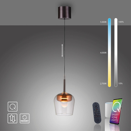 Lampa wisząca na pilota i aplikację, z płynną regulacją wysokości Q-KON MIEDZIANY (2741-20) - Paul Neuhaus