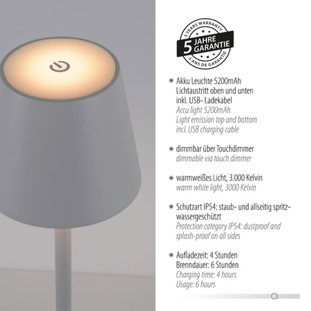 Przenośna LAMPA STOŁOWA USB EURIA Biała (19250-16) - Paul Neuhaus