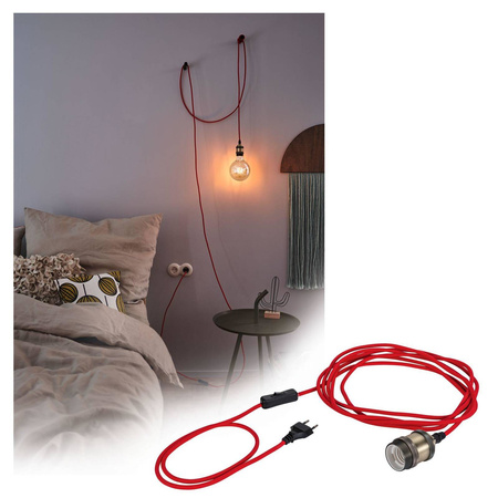 Neordic Eldar lampa industrialna wisząca z włącznikiem max 1x20W E27 Czerwony/Oksydowany metal 230V (PL79770) - PAULMANN