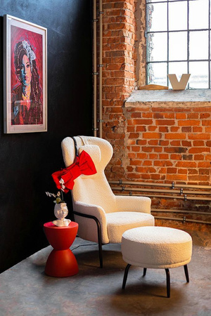 Fotel TEDDY GRAND z podnóżkiem beżowy -   stal (KH1301100124) - King Home