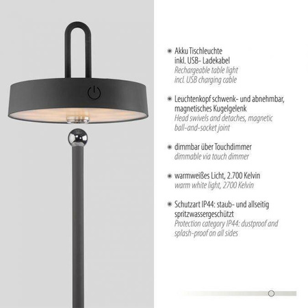 Lampa stołowa zewnętrzna AMAG BLACK IP44 (19310-18) - Paul Neuhaus