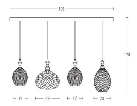 PENDANT LIGHT 4XE27 MAX 40W BLACK (19240 Zambelis) - Zambelis