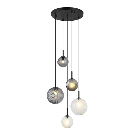 PENDANT LIGHT 5XG9 MAX 5W METAL-GLASS, CLEAR-FROST WHITE-SMOKED (23057 Zambelis) - Zambelis