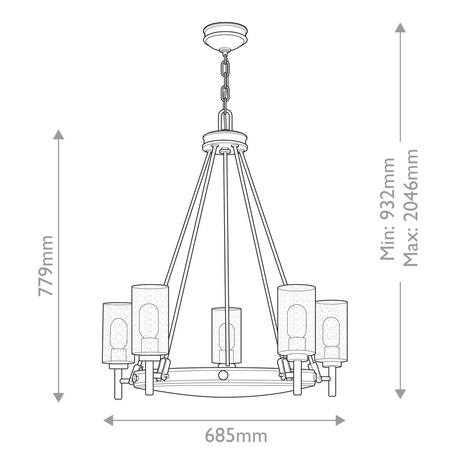 Żyrandol Collier - 5 źródeł światła - Zgaszona czerń (HK-COLLIER5-BX) - Elstead Lighting
