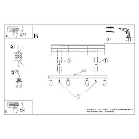 Plafon WINX 4L czarny/złoty (SL.1387) - Sollux Lighting
