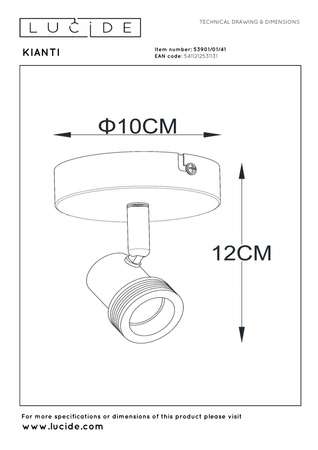 Lampa sufitowa plafon z reflektorkiem KIANTI (53901/01/41) - Lucide