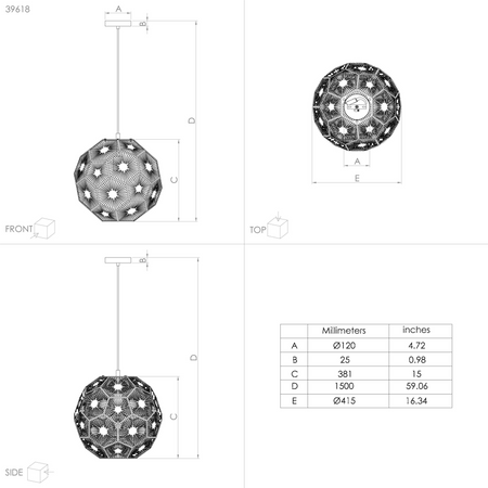 Lampa wisząca SKOURA 1 czarna (39618) - EGLO
