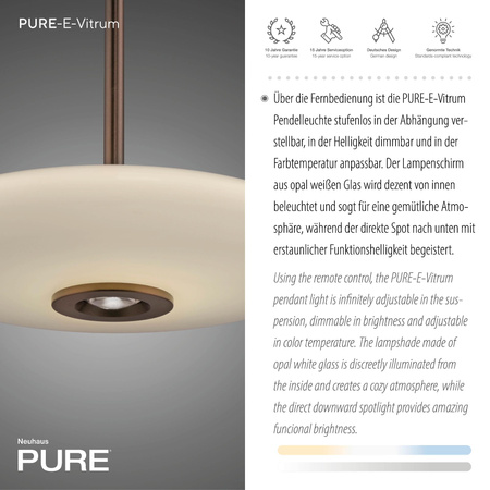 Lampa nad stół z pilotem i z płynną regulacją wysokości PURE E-VITRUM CIEMNOBRĄZOWY (2084-34) - Paul Neuhaus