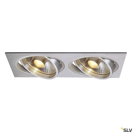 NEW TRIA 2, lampa wpuszczana, dwupunktowa, QPAR111, prostokątna, szczotkowane aluminium, maks. 150W, ze sprężynami zaciskowymi (111382) - SLV