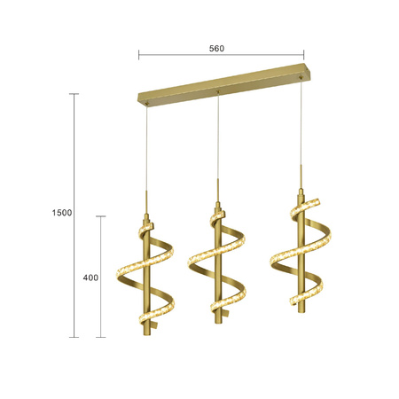 prosta z dekoracyjnymi kryształami i trzystopniowym ściemniaczem typu "klik" CLARET Spiralna lampa wisząca potrójna (7209-0315) - Aviano Lighting
