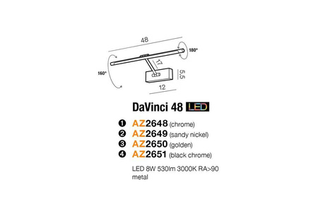 Oprawa ścienna DAVINCI 48 MATT BLACK (AZ4262) - Azzardo