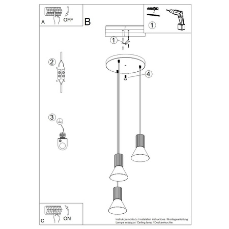Lampa wisząca ESTRIA 3P biała/ultramaryna (SL.1875) - Sollux Lighting