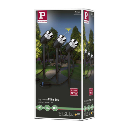 Reflektor ogrodowy Plug & Shine PIKE zestaw 3x3,5W 3000K IP67 24V antracyt / tworzywo sztuczne (PL94242) - PAULMANN