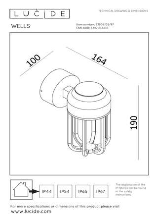 Kinkiet zewnętrzny WELLS (33808/08/97) - Lucide