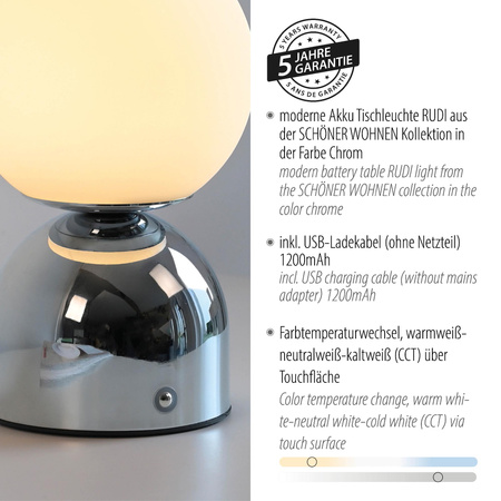 RUDI LAMPA STOŁOWA CHROM (19218-17) - Paul Neuhaus