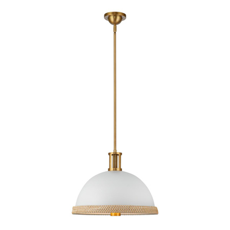 Pojedyncza lampa nad stół Doral Matowa biel, vintage mosiądz (QN-DORAL-P-M-WHT) - Quintiesse